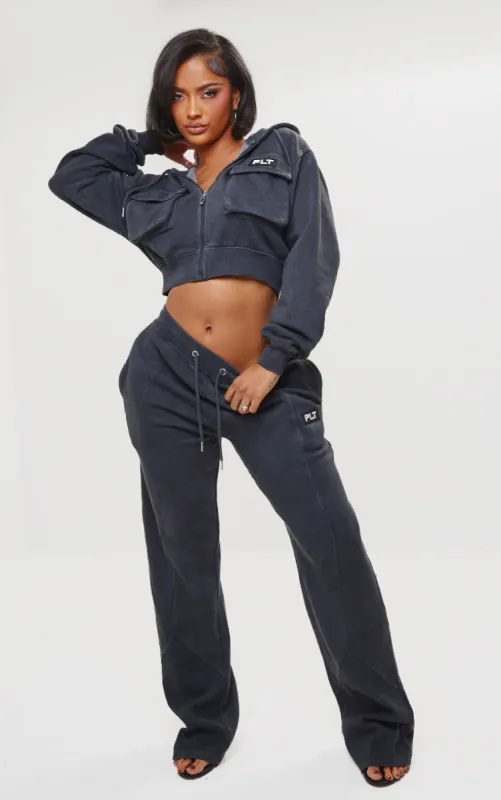 PRETTYLITTLETHING Shape Washed Charcoal Wide Leg Joggers sold by Pretty Little Thing