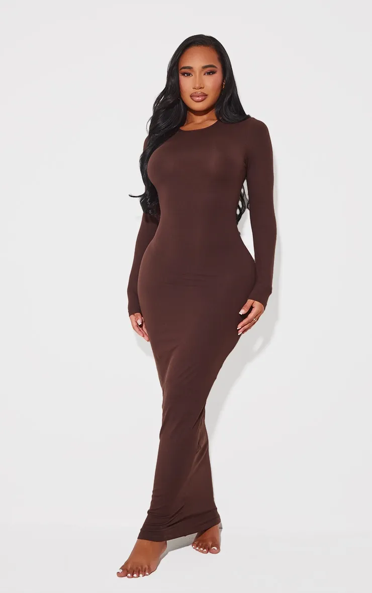 Shape Chocolate Sculpted Long Sleeve Maxi Bodycon Dress sold by Pretty Little Thing