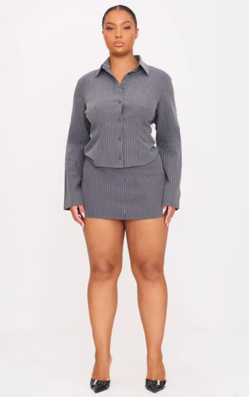 Plus Grey Tailored Woven Glitter Pinstripe Micro Mini Skirt sold by Pretty Little Thing