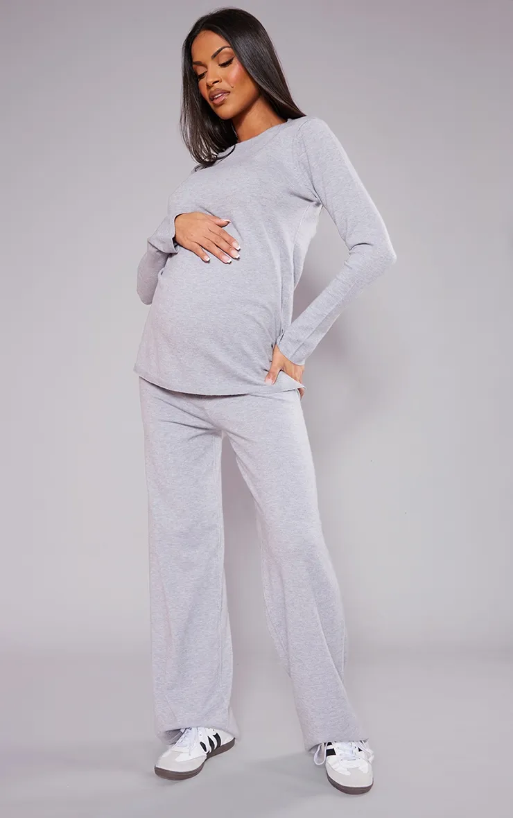 Maternity Grey Knitted Wide Leg Trousers sold by Pretty Little Thing