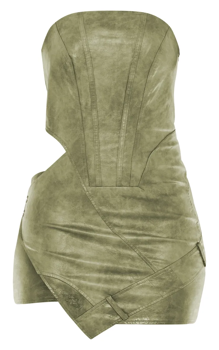 Khaki PU Bandeau Cut Out Binding Detail Bodycon Dress sold by Pretty Little Thing product image thumbnail 5