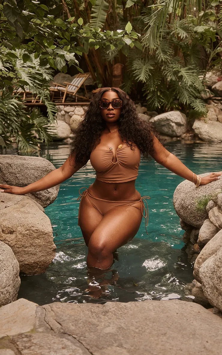 Plus Brown Trim Detail Bandeau Tankini Top sold by Pretty Little Thing product image thumbnail 3