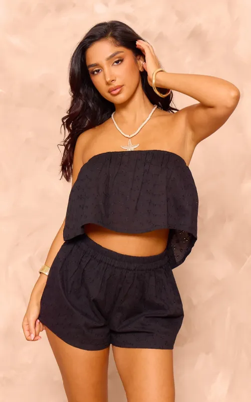 Petite Black Broderie Bandeau Floaty Top sold by Pretty Little Thing