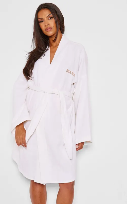  Maternity White Waffle Mama Embroidered Robe sold by Pretty Little Thing