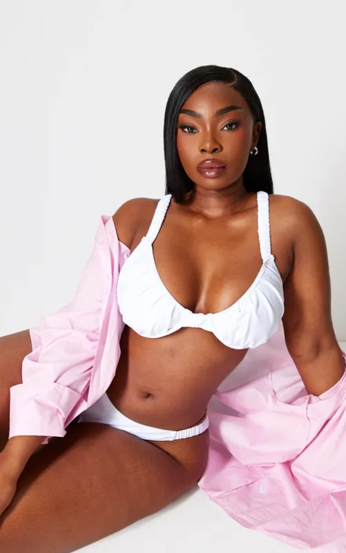 Plus White Ruched Underwired Bikini Top sold by Pretty Little Thing