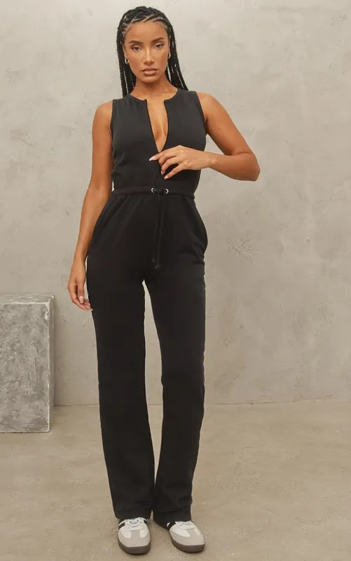 Black Acid Wash Zip Tie Jumpsuit sold by Pretty Little Thing