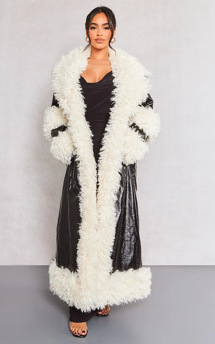 Petite Black Borg Trim Midi Coat sold by Pretty Little Thing