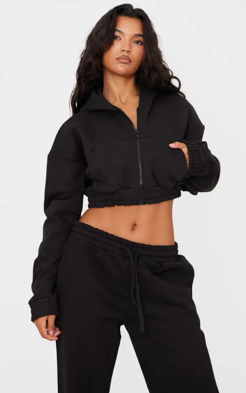 Black Premium Cropped Waistband Detail Hoodie sold by Pretty Little Thing
