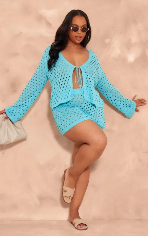 Plus Blue Knit Hole Mini Skirt sold by Pretty Little Thing