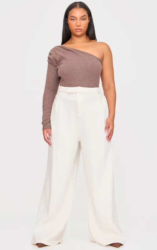 Plus Cream Pintuck Tailored Joggers sold by Pretty Little Thing