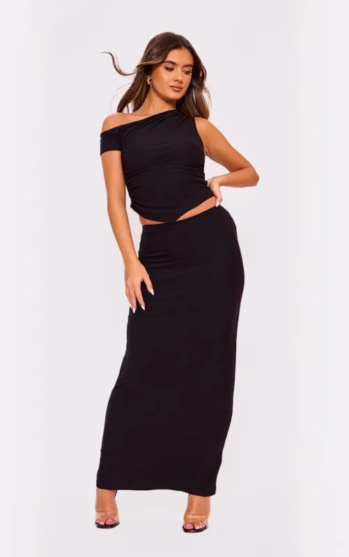 Black Soft Touch Low Rise Maxi Skirt sold by Pretty Little Thing
