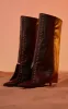 Black PU Point Toe Silver Stud Fold Over High Stiletto Heeled Boots sold by Pretty Little Thing