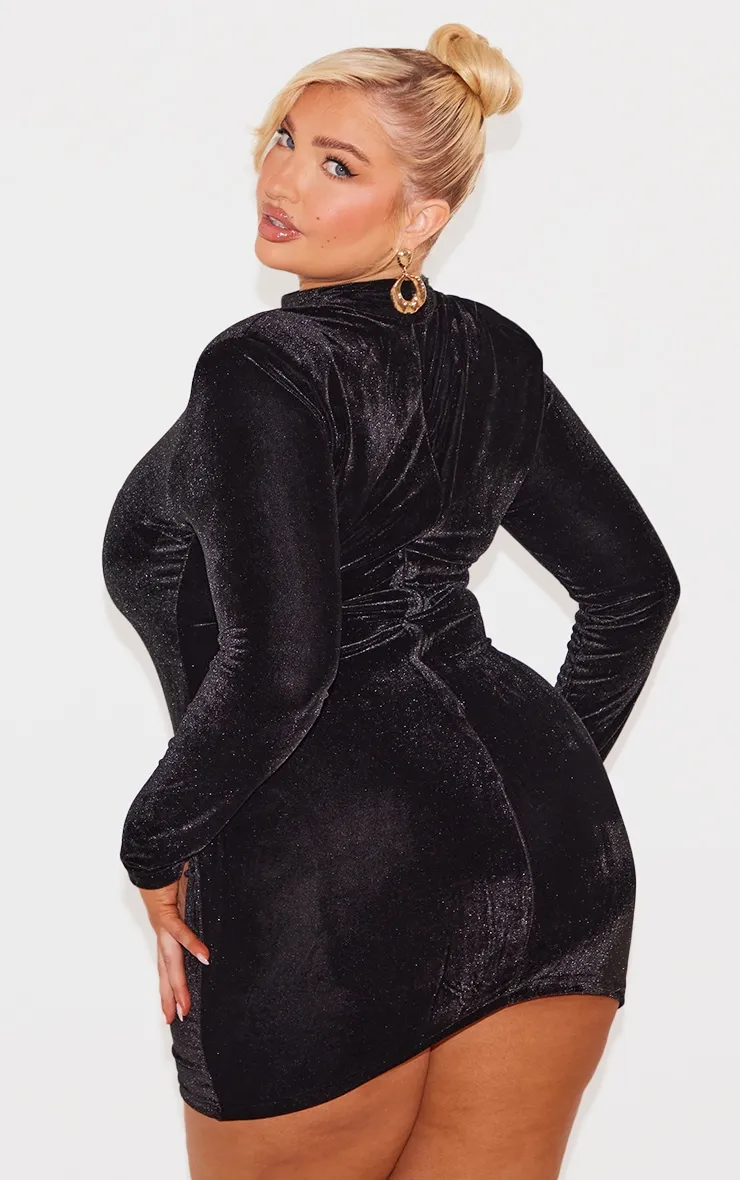 Plus Black Velour High Neck Long Sleeve Mini Dress sold by Pretty Little Thing product image thumbnail 2