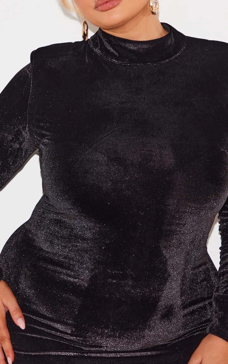 Plus Black Velour High Neck Long Sleeve Mini Dress sold by Pretty Little Thing product image thumbnail 4