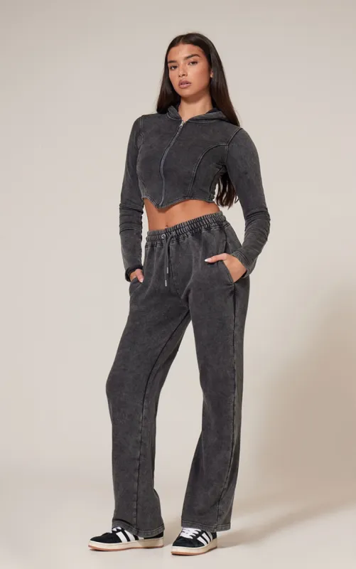 Charcoal Washed Straight Leg Seam Detail Joggers sold by Pretty Little Thing