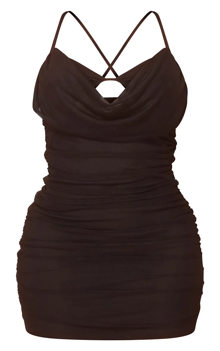 Shape Black Bralet Detail Mesh Cowl Ruched Bodycon Dress sold by Pretty Little Thing product image thumbnail 4