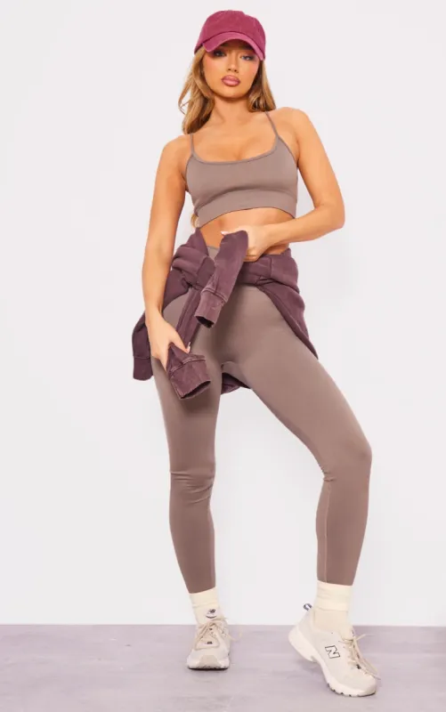 Taupe Basic Seamless High Waist Detail Gym Leggings sold by Pretty Little Thing