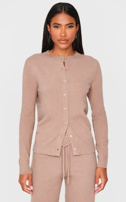 Light Mocha Soft Knit Button Up Cardigan sold by Pretty Little Thing
