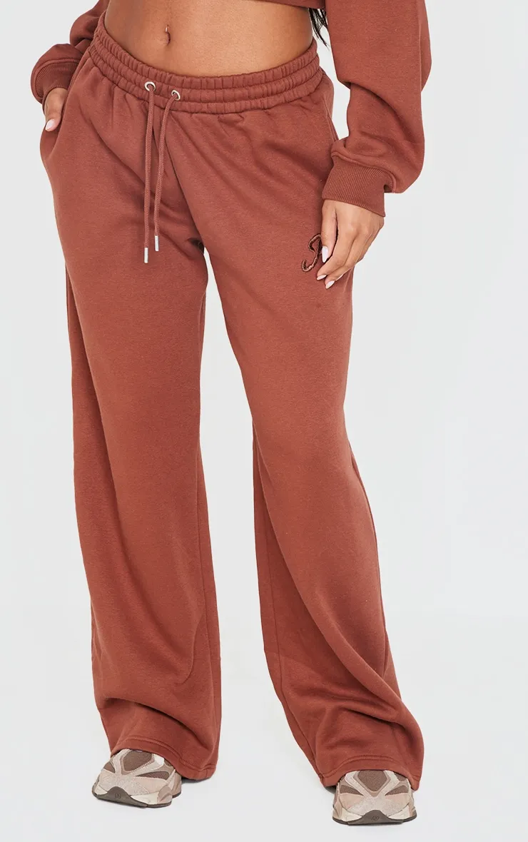 PRETTYLITTLETHING Chocolate Tonal Embroidered Wide Leg Joggers sold by Pretty Little Thing product image thumbnail 2