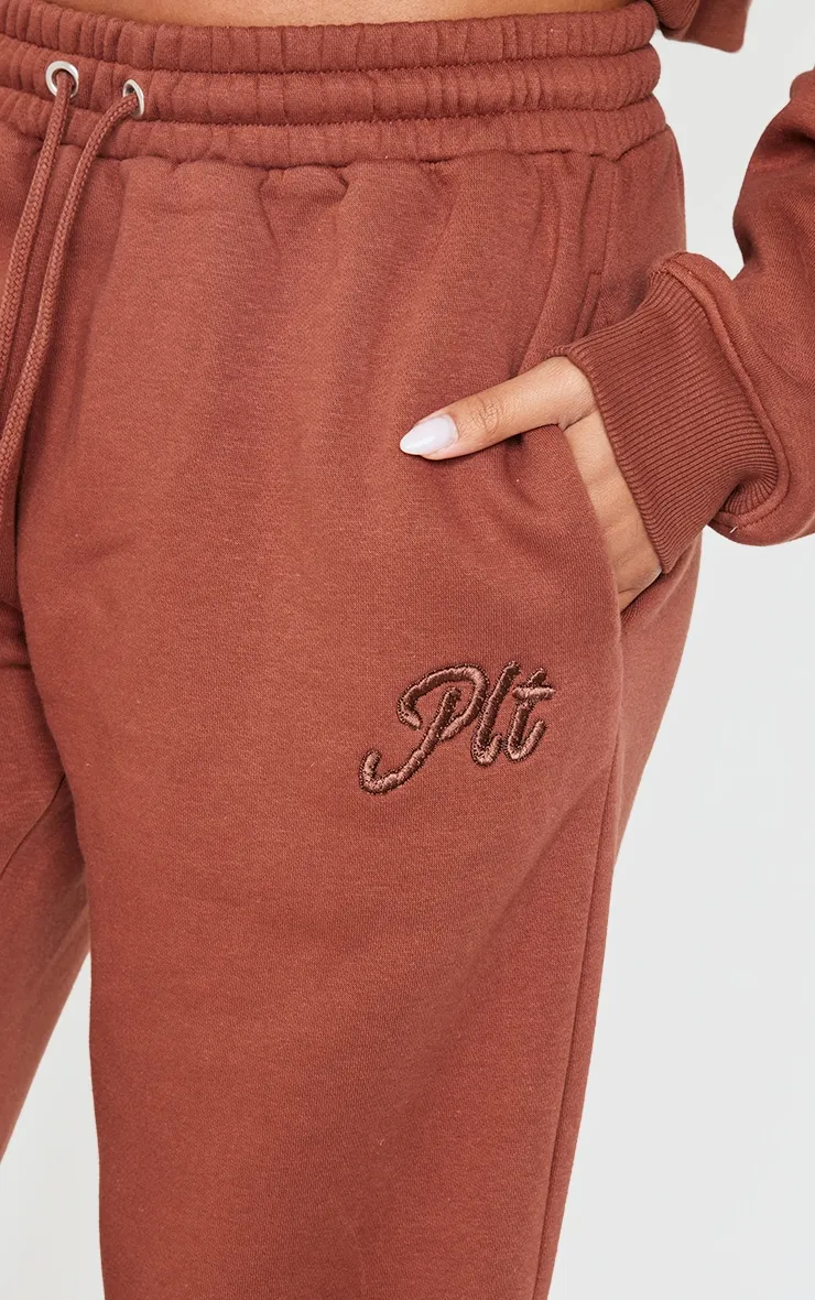 PRETTYLITTLETHING Chocolate Tonal Embroidered Wide Leg Joggers sold by Pretty Little Thing product image thumbnail 4
