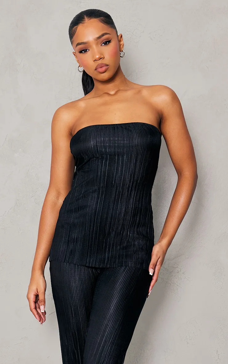 Black Plisse Longline Bandeau Top sold by Pretty Little Thing