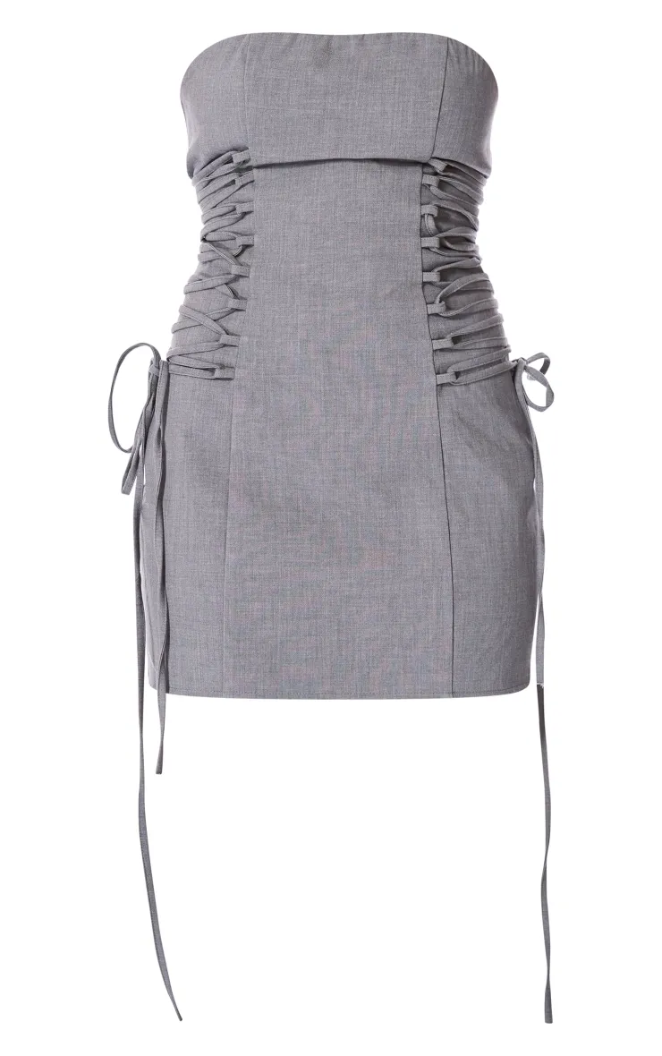 PLT Label Charcoal Side Lace Up Tailored Bodycon Dress sold by Pretty Little Thing product image thumbnail 5