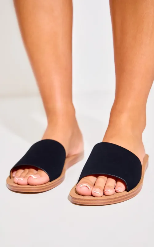 Black Pu Round Toe Basic Mule Flat Sandals sold by Pretty Little Thing