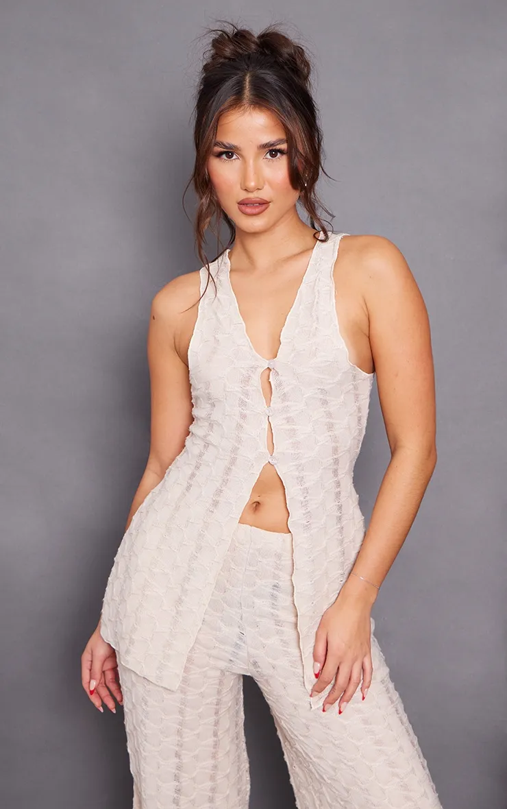 Oatmeal Textured Rib Longline Waistcoat sold by Pretty Little Thing