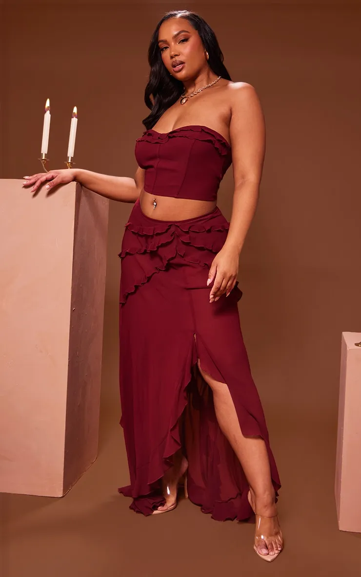 Plus Cherry Red Chiffon Frill Maxi Skirt sold by Pretty Little Thing