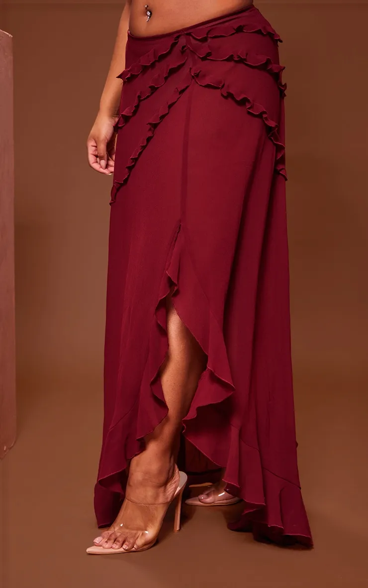 Plus Cherry Red Chiffon Frill Maxi Skirt sold by Pretty Little Thing product image thumbnail 2