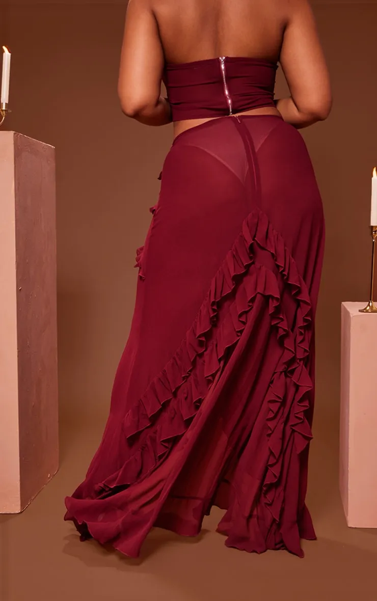 Plus Cherry Red Chiffon Frill Maxi Skirt sold by Pretty Little Thing product image thumbnail 3