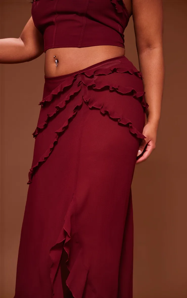 Plus Cherry Red Chiffon Frill Maxi Skirt sold by Pretty Little Thing product image thumbnail 4