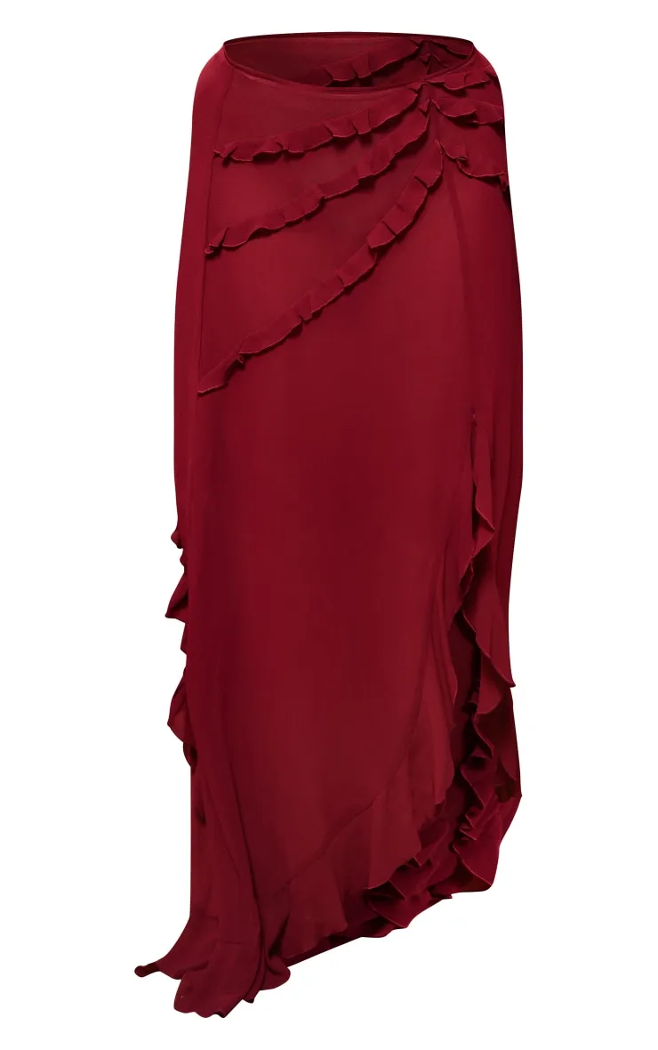 Plus Cherry Red Chiffon Frill Maxi Skirt sold by Pretty Little Thing product image thumbnail 5