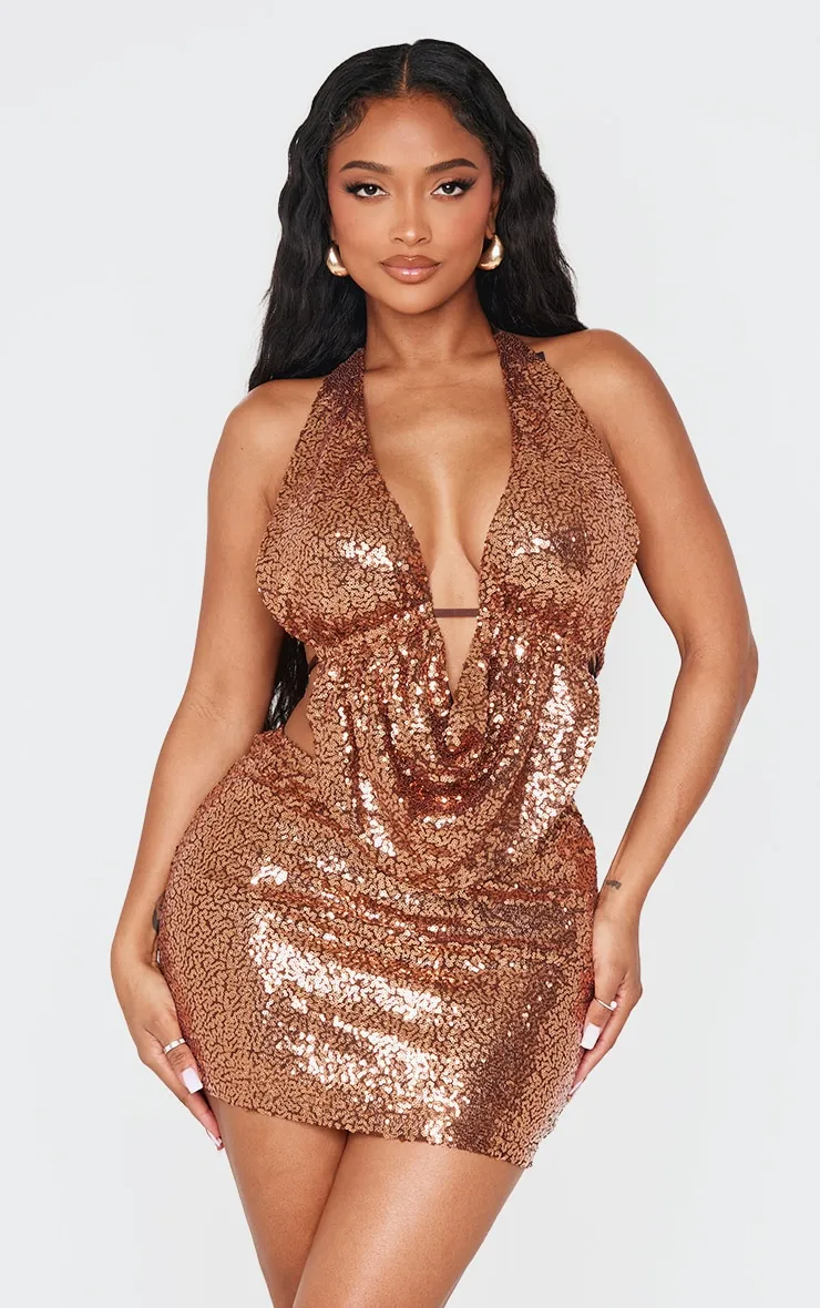 Shape Brown Sequin Low Rise Mini Skirt sold by Pretty Little Thing product image thumbnail 4