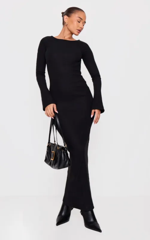 Petite Black Heavy Brushed Rib Tie Back Maxi Dress sold by Pretty Little Thing
