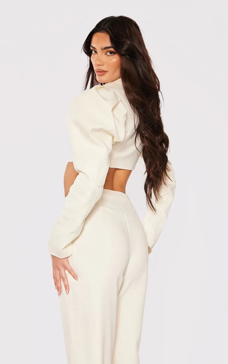 Cream Woven Puff Sleeve Cropped Blazer sold by Pretty Little Thing product image thumbnail 2