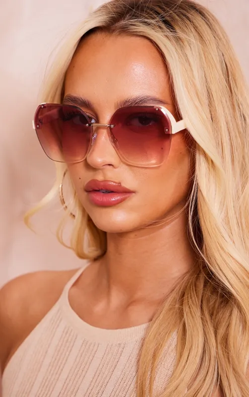 Beige Oversized Square Lens Sunglasses sold by Pretty Little Thing