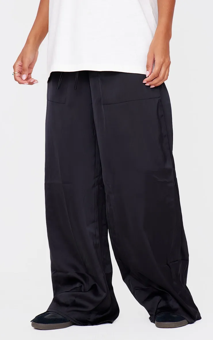 Black Premium Satin Low Rise Wide Leg Drawstring Trousers sold by Pretty Little Thing product image thumbnail 2