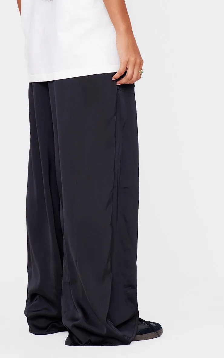 Black Premium Satin Low Rise Wide Leg Drawstring Trousers sold by Pretty Little Thing product image thumbnail 3