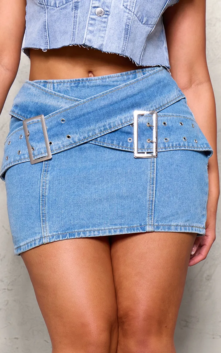 Shape Light Blue Denim Belted Mini Skirt sold by Pretty Little Thing product image thumbnail 5