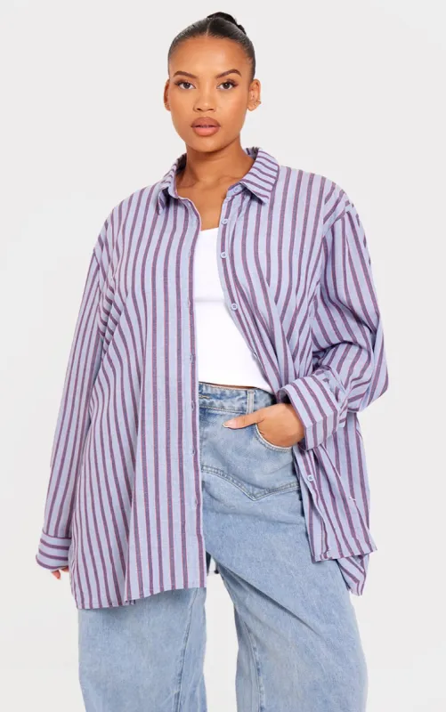 Plus Blue Striped Oversized Shirt sold by Pretty Little Thing