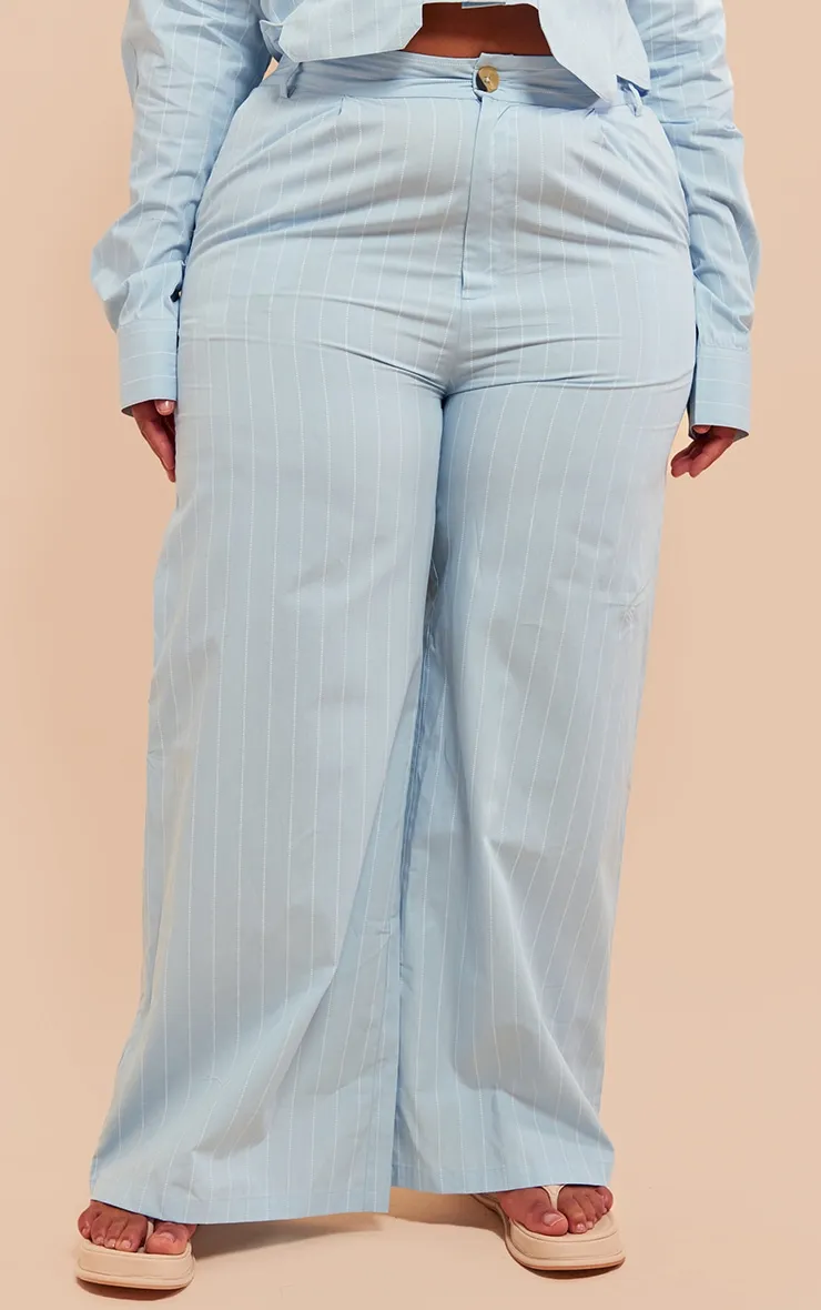 Plus Blue Poplin Pinstripe Tailored Wide Leg Trousers sold by Pretty Little Thing product image thumbnail 2