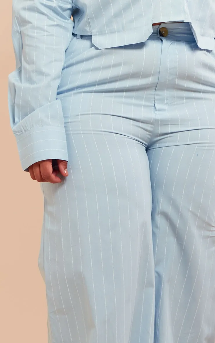 Plus Blue Poplin Pinstripe Tailored Wide Leg Trousers sold by Pretty Little Thing product image thumbnail 4