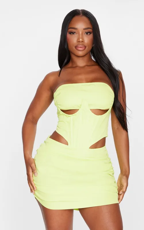 Shape Lime Woven Cut Out Corset Detail Bodycon Dress sold by Pretty Little Thing