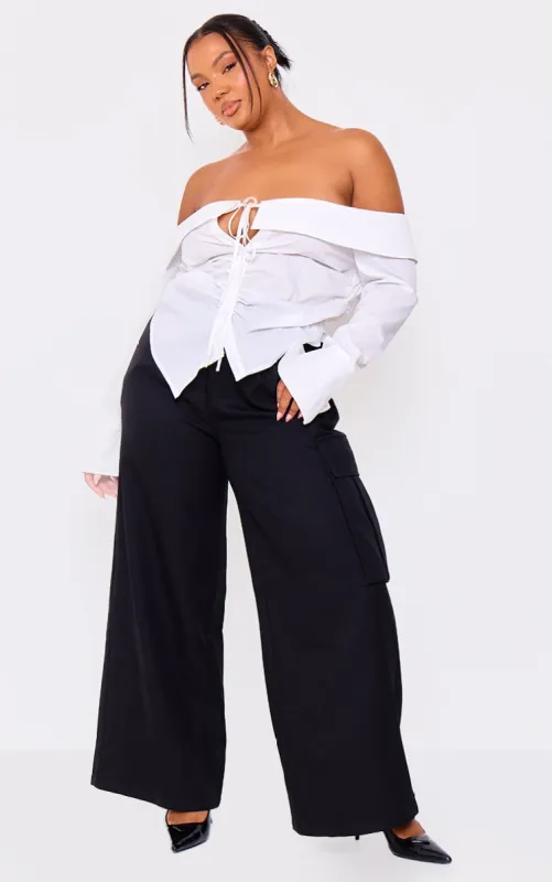 Plus White Bardot Fitted Shirt Style Top sold by Pretty Little Thing