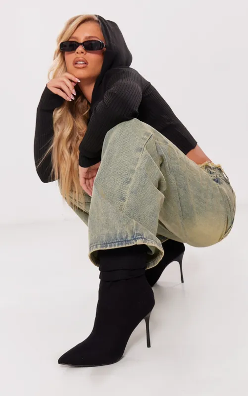 Black Woven Point Toe Ruched Heeled Ankle Boots sold by Pretty Little Thing