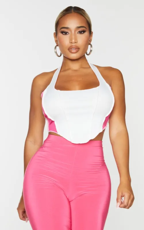 Shape White Rib Panel Halterneck Crop Top sold by Pretty Little Thing