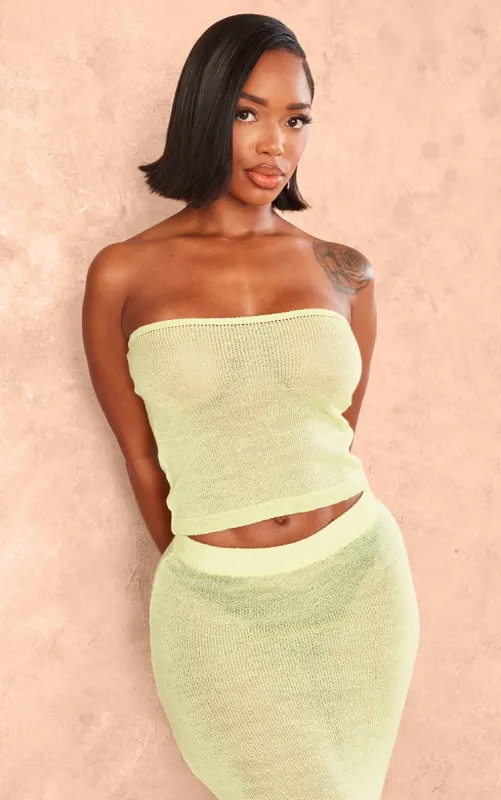 Shape Lime Knit Sheer Longline Bandeau Top sold by Pretty Little Thing