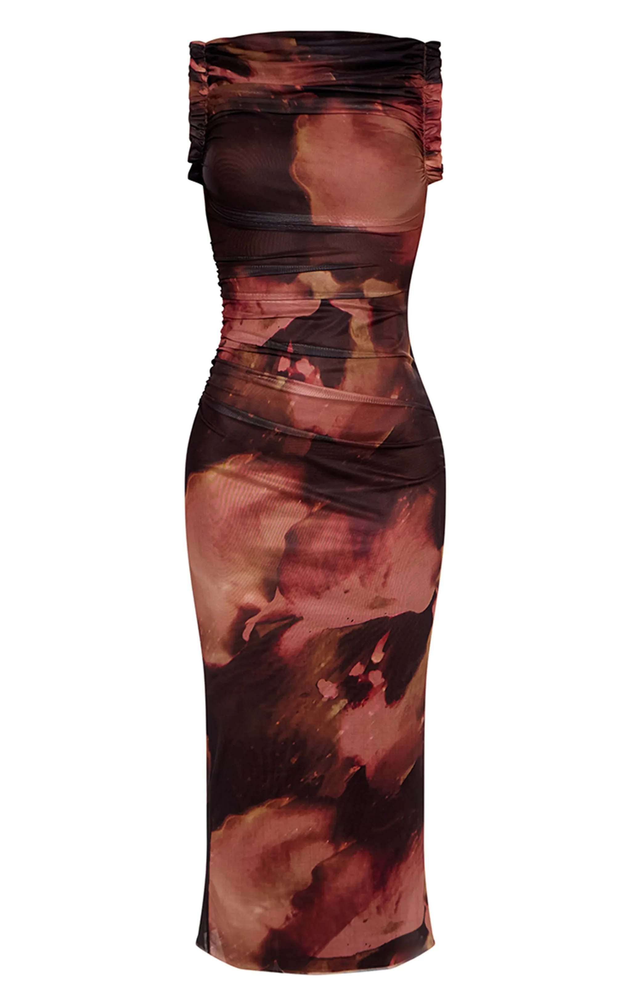 Brown Abstract Print Mesh Racer Neck Maxi Dress sold by Pretty Little Thing product image thumbnail 5