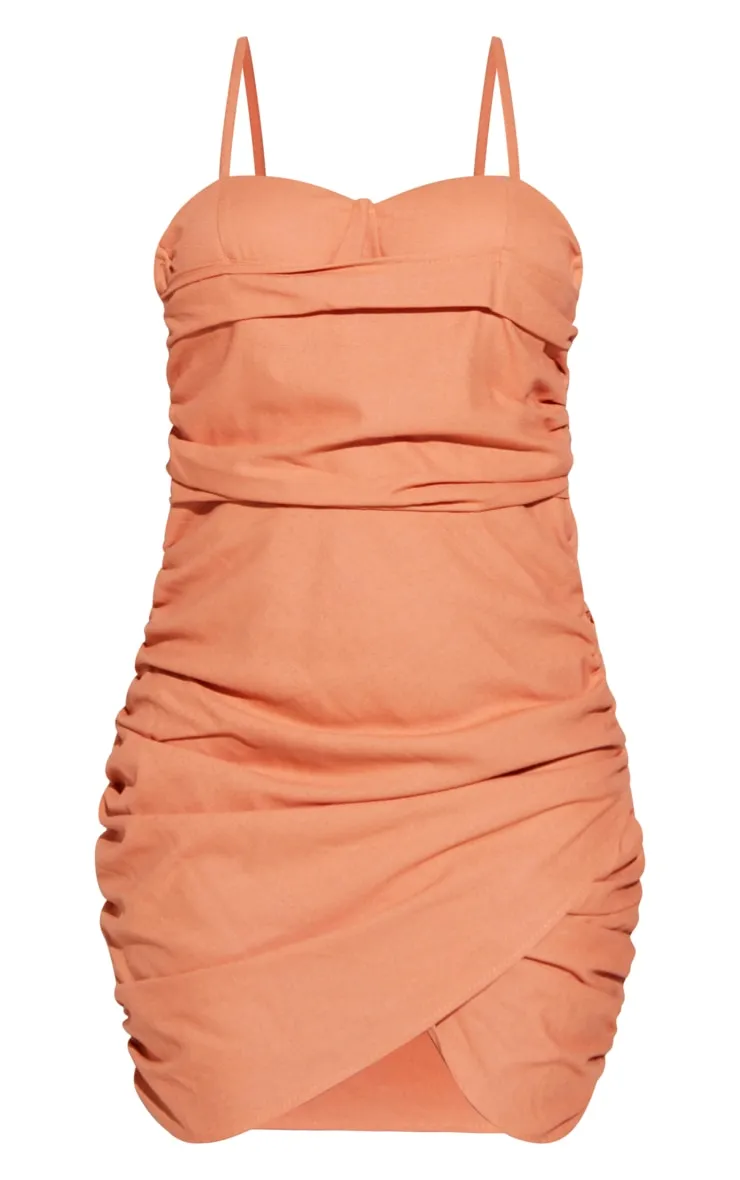 Petite Clay Linen Look Ruched Mini Dress sold by Pretty Little Thing product image thumbnail 5